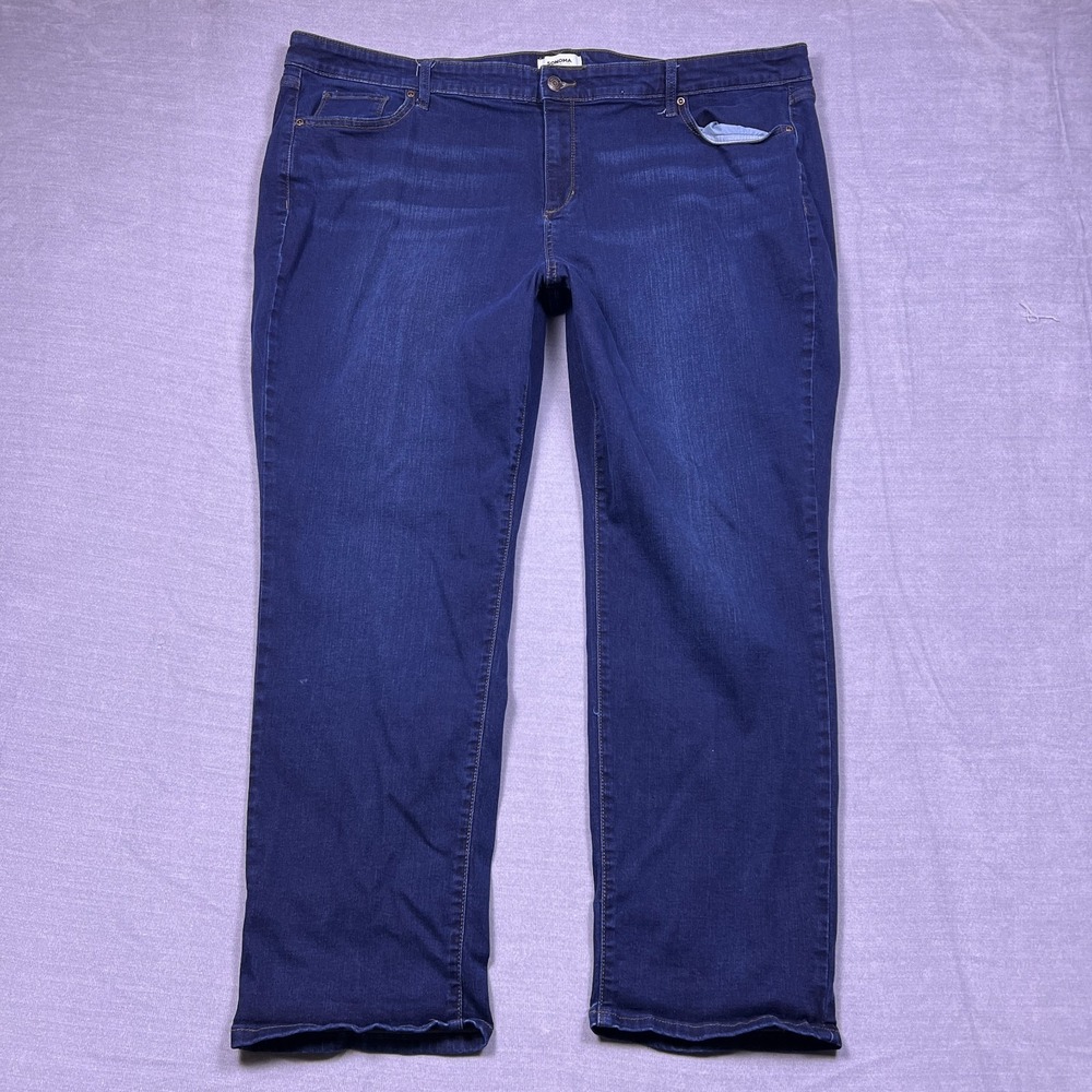 Sonoma Womens Dark Blue Wash High Rise Stretch Straight Leg Jeans Plus Size 24W